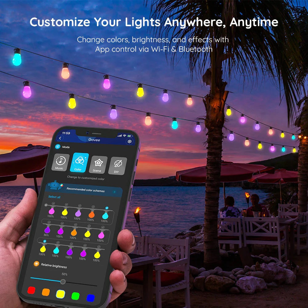 Govee RGBIC Warm White Wi-Fi & Bluetooth Smart Outdoor String Lights (15m)