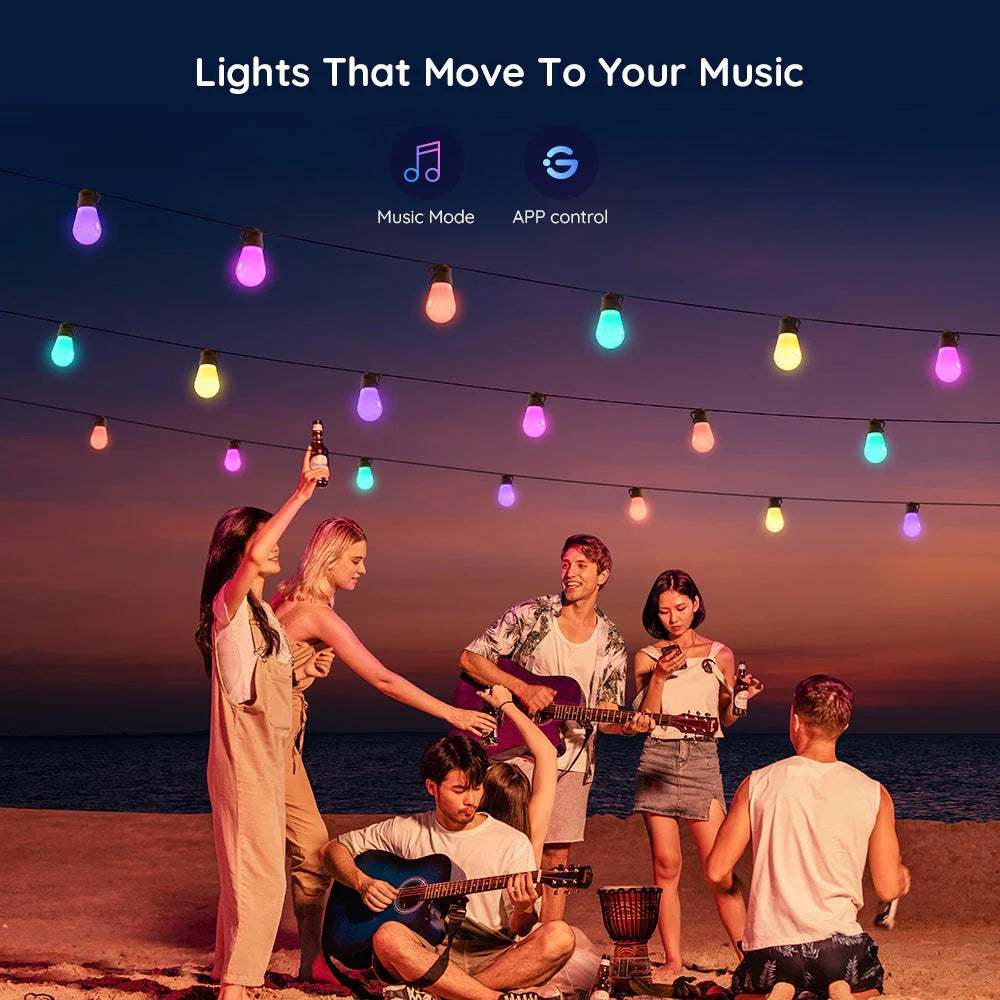 Govee RGBIC Warm White Wi-Fi & Bluetooth Smart Outdoor String Lights (15m)