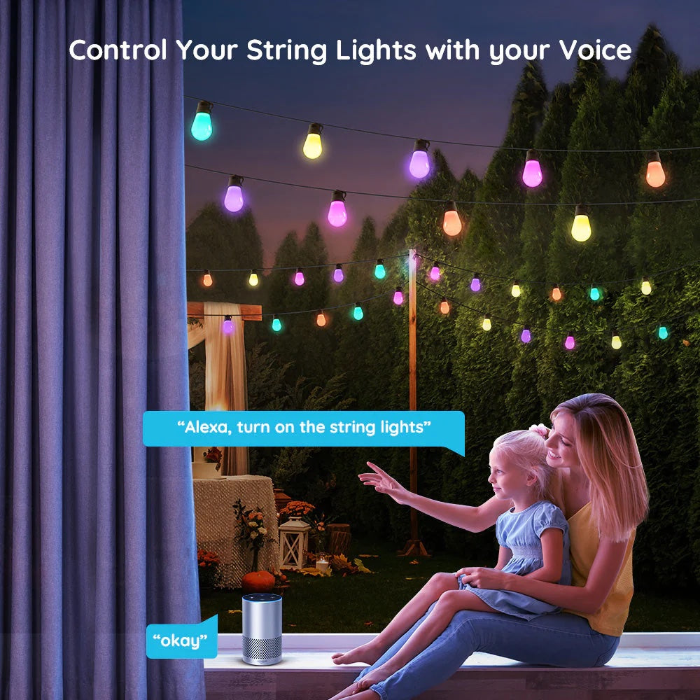 Govee RGBIC Warm White Wi-Fi & Bluetooth Smart Outdoor String Lights (15m)