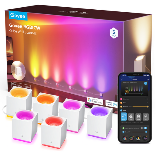 Govee RGBIC Cube Wall Sconces (6 PCS) - Smart Wall Mounted Down/Spot Lights